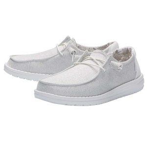 HEY DUDE WENDY STRETCH SPARKLING WHITE - SIZE 10